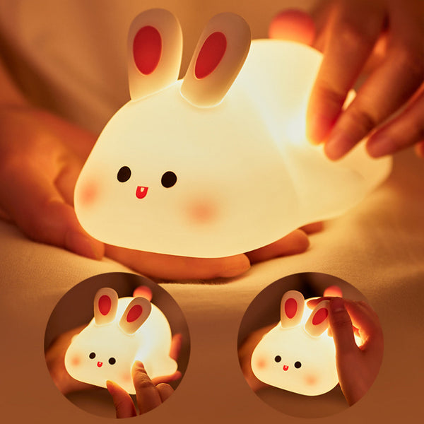 BunnyGlow LED Nachtlamp – Zacht siliconen nachtlampje met aanraakgevoelige helderheidsniveaus en stressverlichting, ideaal voor kinderen.