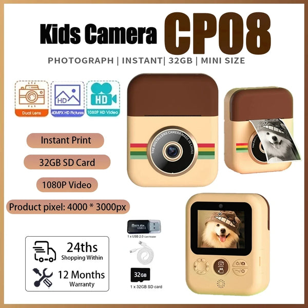 nstaPrint Junior camera voor kinderen, inclusief twee rollen printpapier, 32GB geheugenkaart en kaartlezer – kleurrijk en gebruiksvriendelijk ontwerp, perfect voor het direct afdrukken van foto’s